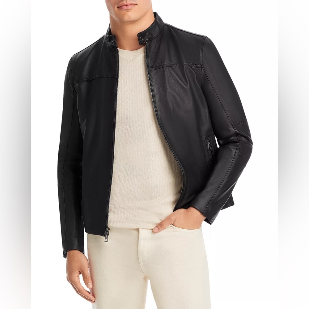 NWOT MICHAEL KORS MENS Genuine Lambskin Leather Black Racer Jacket Size Medium